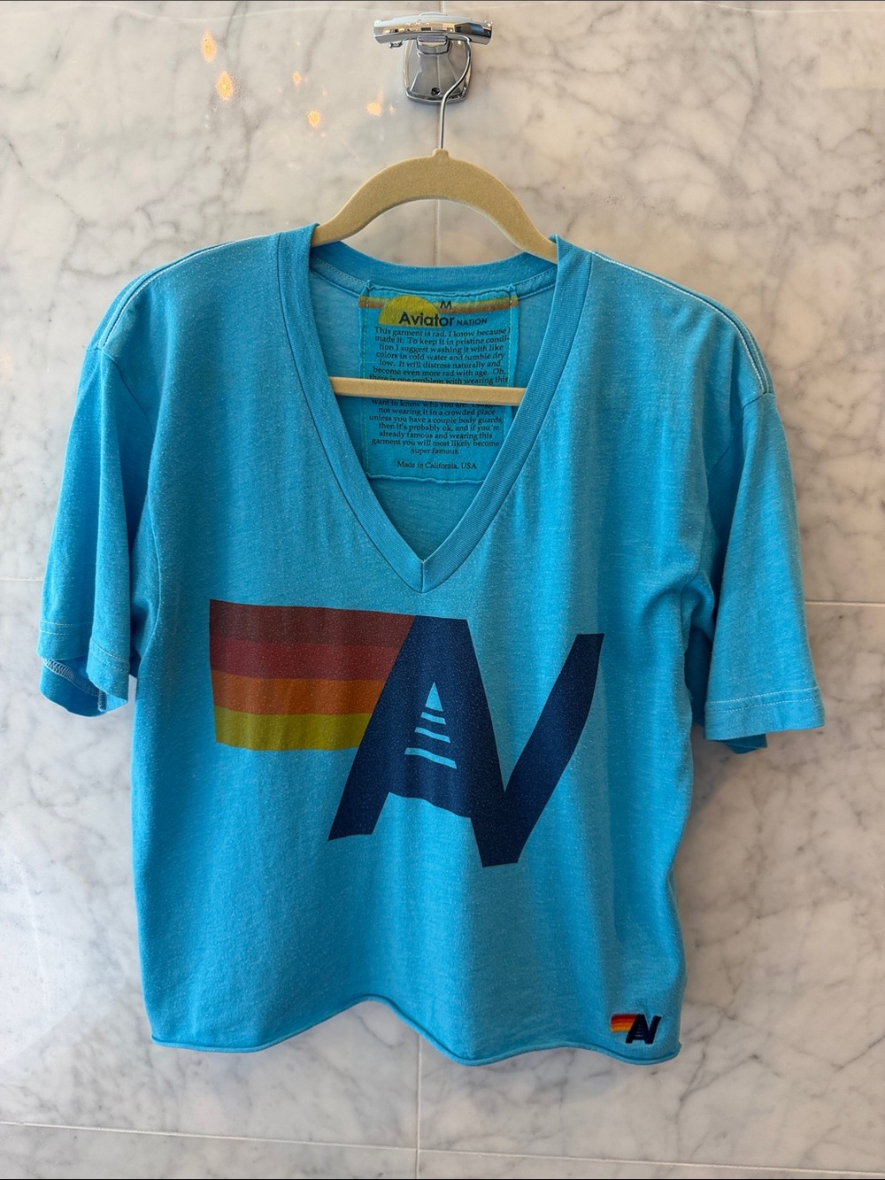 Aviator Nation Women’s Logo Tee - Neon Blue, size M
